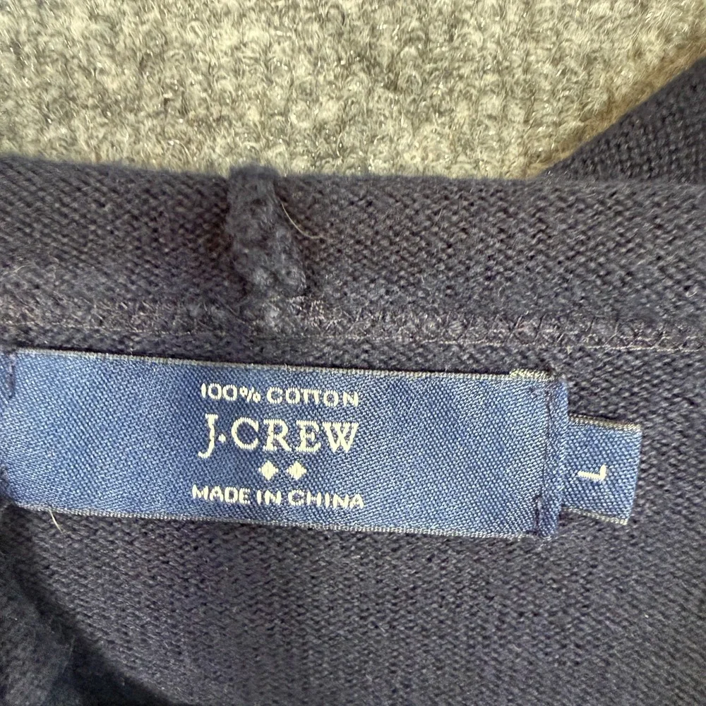 J Crew Hoodie Mens Large Navy Blue Cotton Knit Pullover Lightweight Pouch Pocket